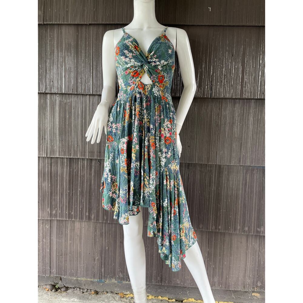 🔥Angie Asymmetrical Dress M Teal Ditsy Floral Boho Cottagecore Whimsigoth Fairy